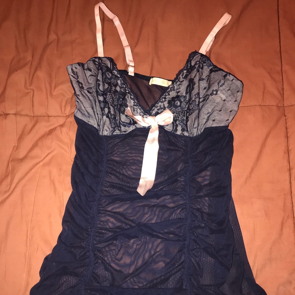 NWOT- Navy Blue w/ Pink Babydoll w/ matching Thong